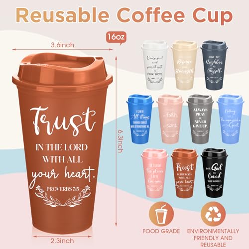 Skylety 20 Pack Christian Gifts for Fathers Bulk Church Gifts for Men 16oz Inspirational Bible Verse Coffee Cups with Lids for Dad Teacher Graduation Party Favor Morandi Color - Image 3