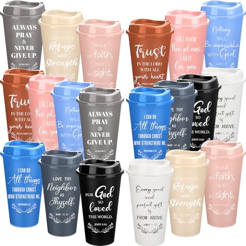 Skylety 20 Pack Christian Gifts for Fathers Bulk Church Gifts for Men 16oz Inspirational Bible Verse Coffee Cups with Lids for Dad Teacher Graduation Party Favor Morandi Color - Image 1
