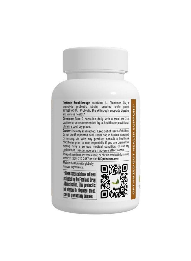 BIOptimizers Probiotic Breakthrough, Proteolytic Prebiotics & Probiotics Supplement - Lactobacillus Plantarum OM for Immune, Bloating & Gut Relief Support, 120 Vegan Capsules - Image 1