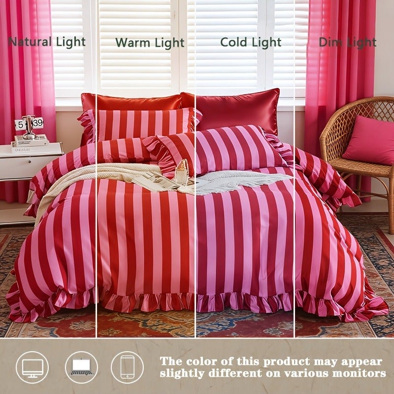 5pcs Striped Pattern Bedding, Includes 1 Duvet Cover + 4 Pillowcases (No Inserts), Ruffled Washed Fiber Duvet Cover and Pillowcases, Essential for Exquisite Home Decor, Mother's Day Birthday Gift Set - Image 5