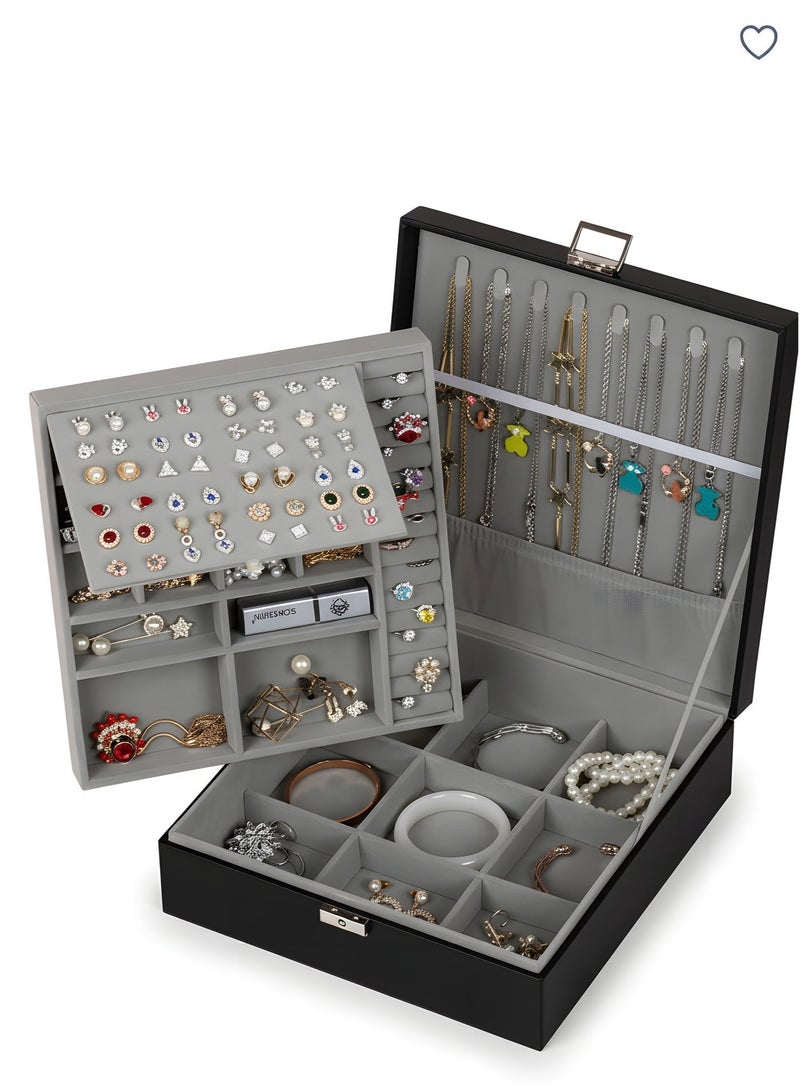 wowofa Jewellery Box With Removable Tray, PU Leather Organizer With Lock For Necklaces, Earrings, Bracelets, Rings & Watches, Waterproof Storage Case For Women & Girls - Image 2