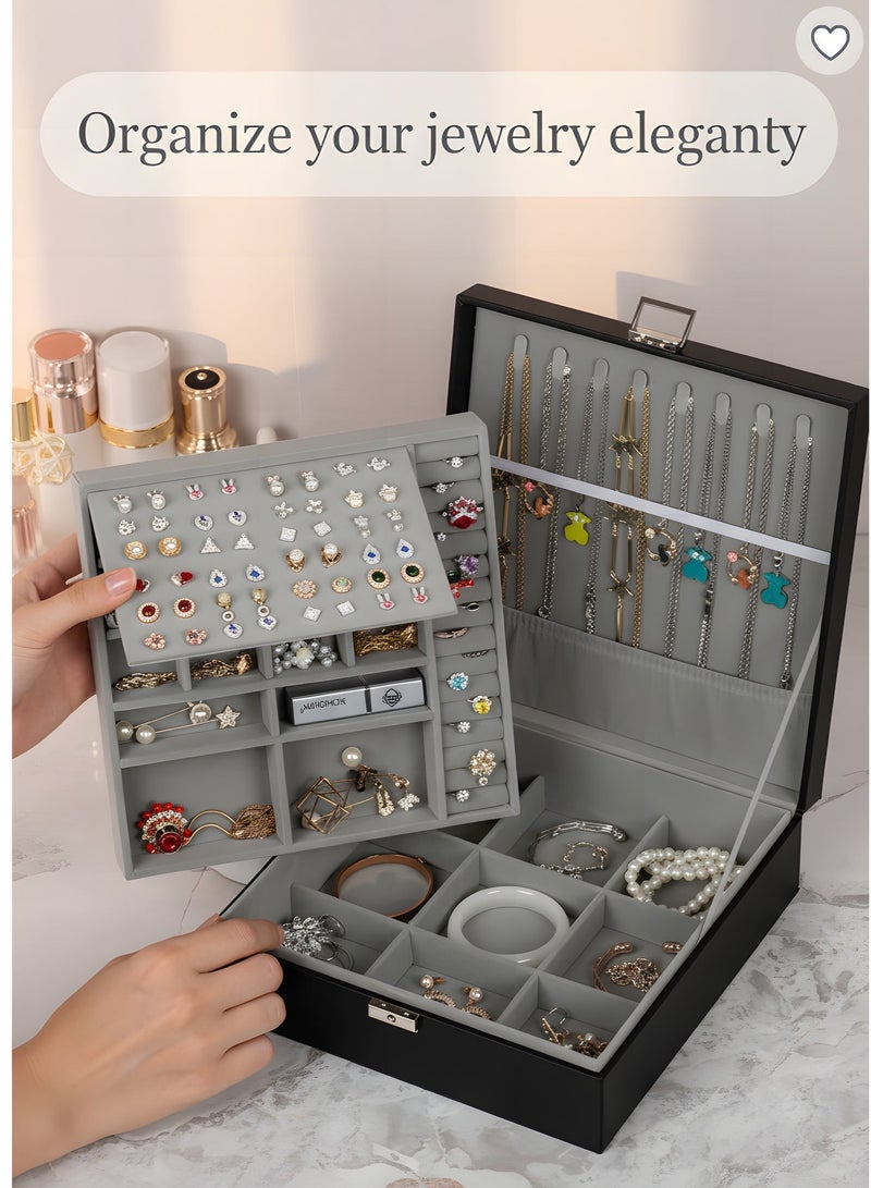 wowofa Jewellery Box With Removable Tray, PU Leather Organizer With Lock For Necklaces, Earrings, Bracelets, Rings & Watches, Waterproof Storage Case For Women & Girls - Image 1