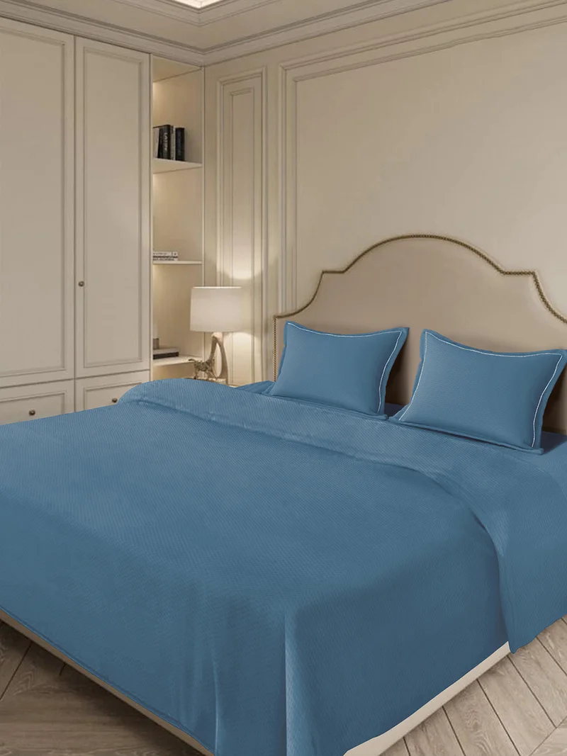 مالبيري ليفينج 100% Cotton 4 pc set -Micro checks- fitted bedsheet 180x200x30cms duvet cover 260x240 cms pillowcover 50x75 cms - Mineral Blue