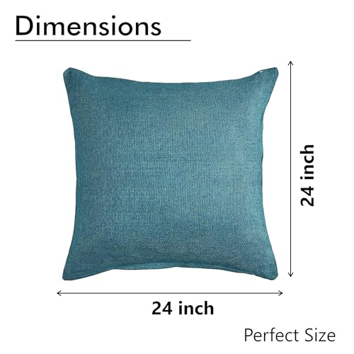 Yellow Weaves Jute Texture Cushion Covers, 24 X 24 Inches, Blue, Set of 5, 250 TC - Image 2