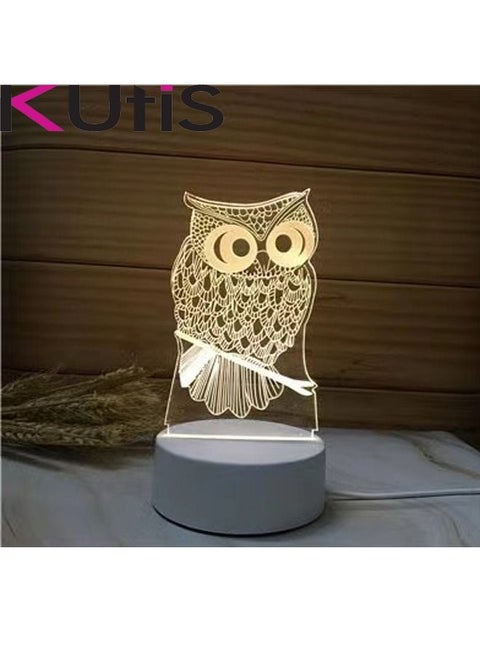 مصباح ليلي ثلاثي الأبعاد على شكل بومة LED، أصفر، 6.8x10.5x3.8 سم