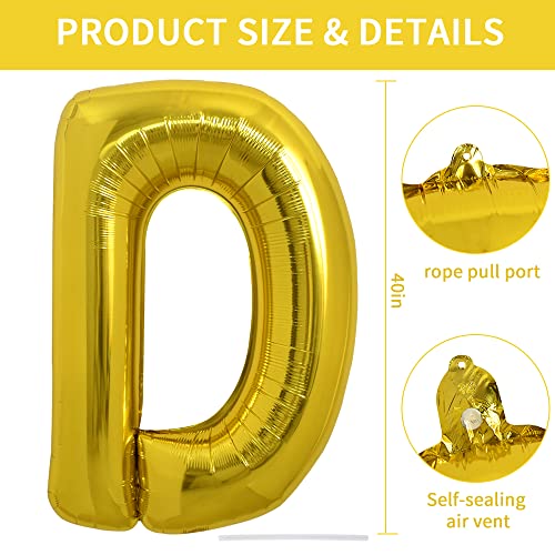 TONIFUL 40 Inch Large Gold Letter D Balloons Foil Mylar Big Balloons for 2026 New Year Eve Graduation Wedding Baby Shower Birthday Party Anniversary Decorations - Image 5