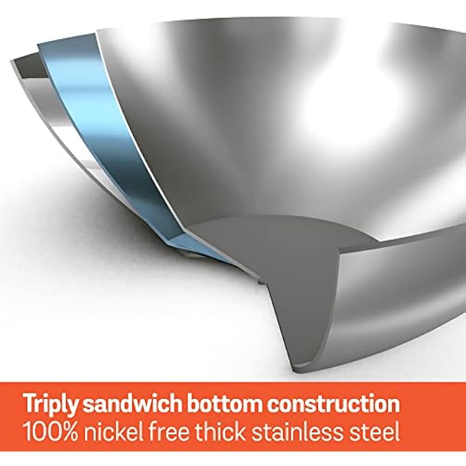 ماير مقلاة تريفانتاج كاداي ثلاثية من الفولاذ المقاوم للصدأ خالية من النيكل مع غطاء من الفولاذ المقاوم للصدأ مع قاعدة حثية كاداي صغير للقلي العميق 22 سم فضي - Image 5