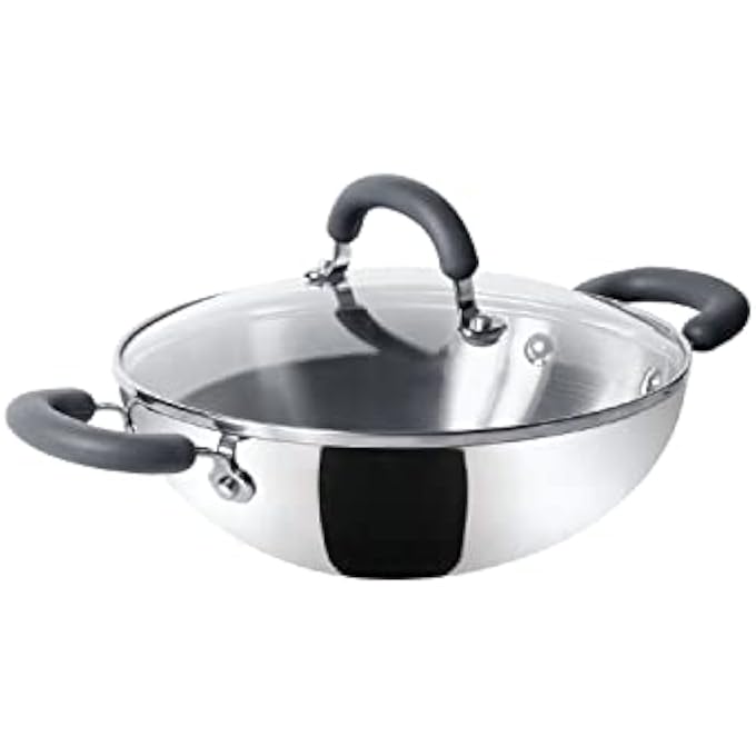 ماير مقلاة تريفانتاج كاداي ثلاثية من الفولاذ المقاوم للصدأ خالية من النيكل مع غطاء من الفولاذ المقاوم للصدأ مع قاعدة حثية كاداي صغير للقلي العميق 22 سم فضي - Image 2