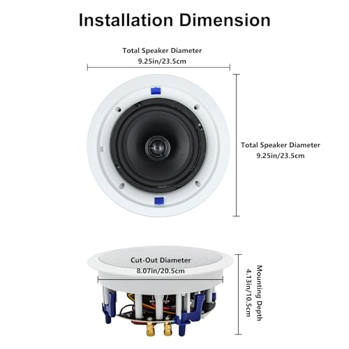 Herdio 65 Inch Bluetooth Ceiling Speakers 320W 2Way Flush Mount in Wall Speakers for Home Bathroom Kitchen Office with Full Range Superior SoundHCS818BT - Image 3