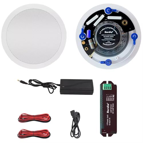 Herdio 65 Inch Bluetooth Ceiling Speakers 320W 2Way Flush Mount in Wall Speakers for Home Bathroom Kitchen Office with Full Range Superior SoundHCS818BT - Image 1