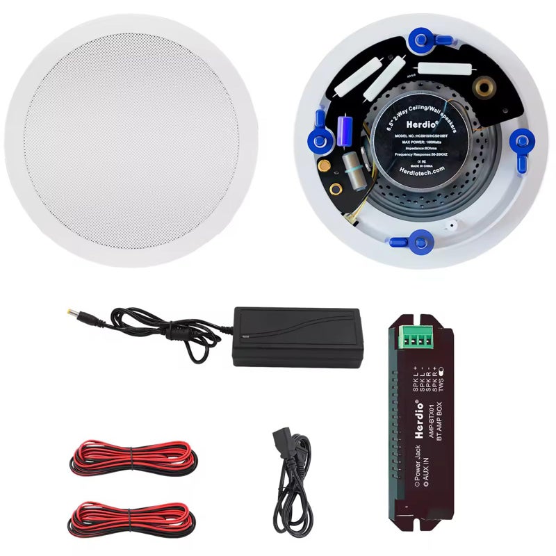 Herdio 65 Inch Bluetooth Ceiling Speakers 320W 2Way Flush Mount in Wall Speakers for Home Bathroom Kitchen Office with Full Range Superior SoundHCS818BT - Image 2