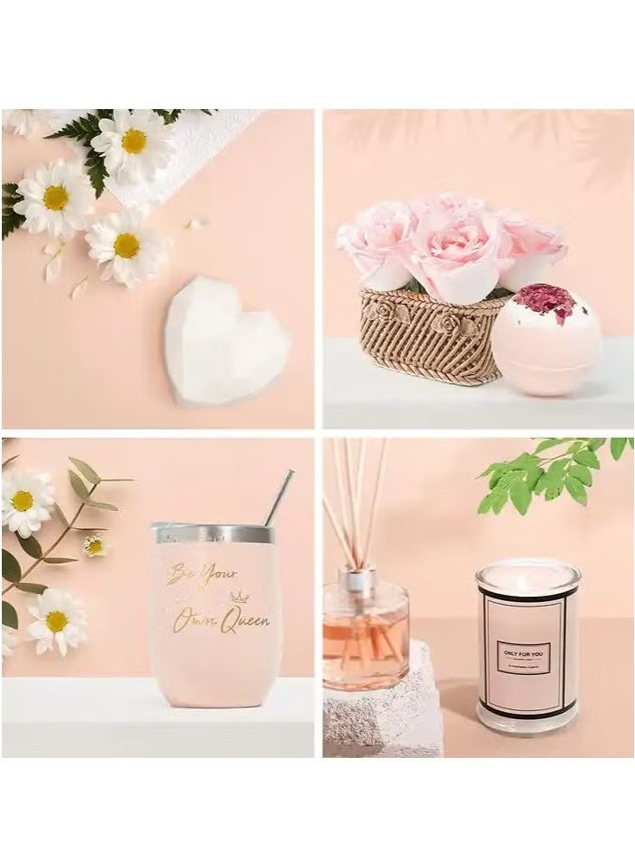 سلة هدايا للنساء - هدايا عيد ميلاد للنساء، مجموعة سلة هدايا سبا للاسترخاء، أفكار هدايا فريدة للنساء، هدايا للأم والأخت والصديقة المقربة والزوجة وزميلة العمل والمعلمة والممرضة، هدايا للنساء من مواد مختلطة باللون الوردي - Image 3