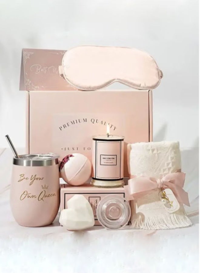 سلة هدايا للنساء - هدايا عيد ميلاد للنساء، مجموعة سلة هدايا سبا للاسترخاء، أفكار هدايا فريدة للنساء، هدايا للأم والأخت والصديقة المقربة والزوجة وزميلة العمل والمعلمة والممرضة، هدايا للنساء من مواد مختلطة باللون الوردي - Image 2