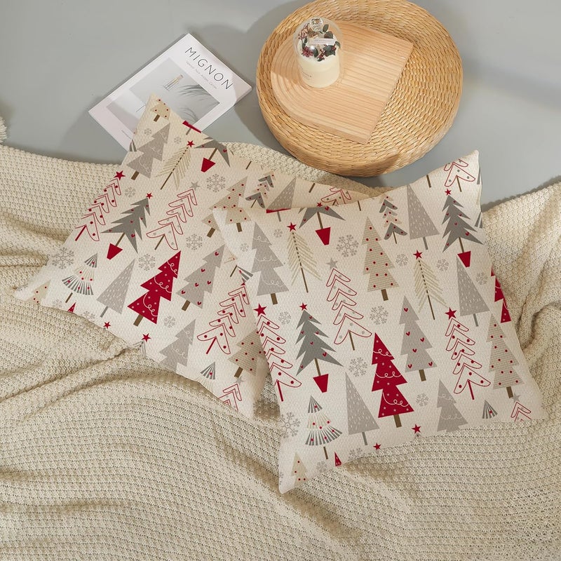 GOLIANDA Christmas Pillow Covers 18x18 Set of 2 Christmas Decor Linen Pillowcase Geometric Colorful Christmas Tree Throw Pillows Winter Farmhouse Holiday Decorations Cushion Covers for Couch Home Sofa - Image 5