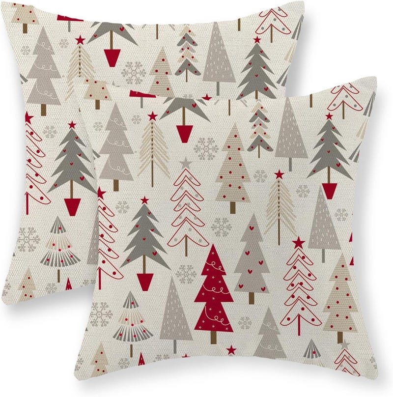 GOLIANDA Christmas Pillow Covers 18x18 Set of 2 Christmas Decor Linen Pillowcase Geometric Colorful Christmas Tree Throw Pillows Winter Farmhouse Holiday Decorations Cushion Covers for Couch Home Sofa - Image 1