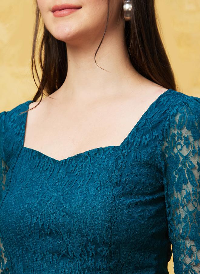 Globus Sweetheart Neck Puff Sleeves Lace Top - Image 4