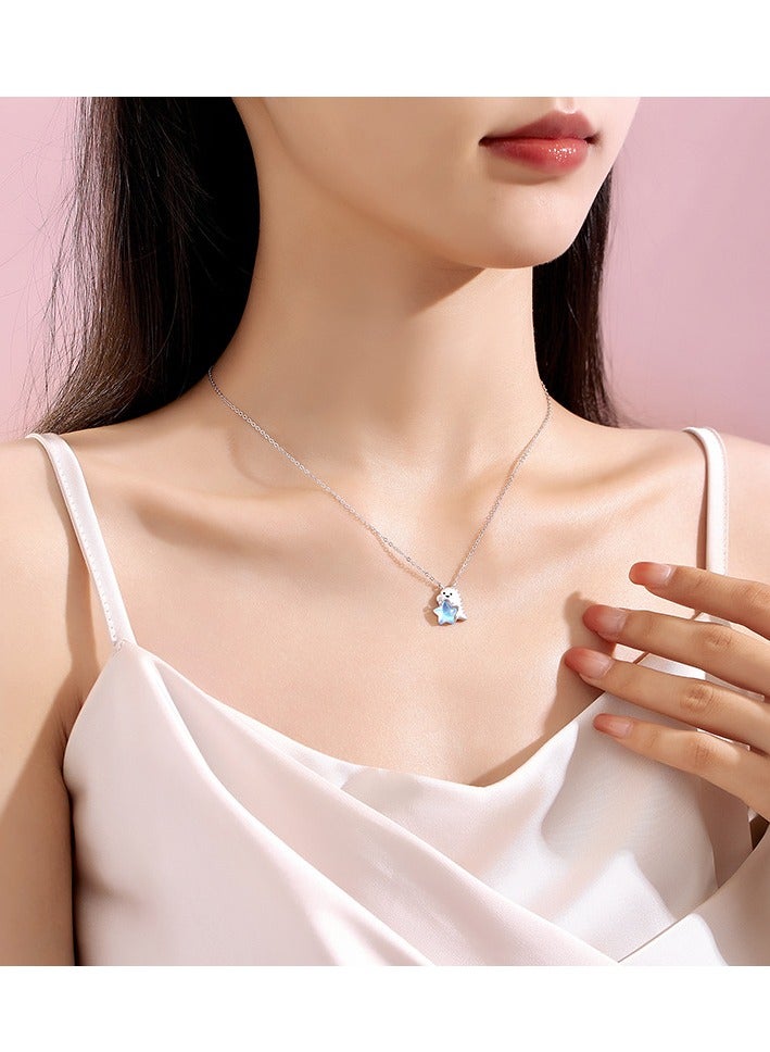 Original Little Dinosaur Necklace Female 925 Sterling Silver Niche Design Cute Star Clavicle Chain Ins Moonstone Pendant - Image 2