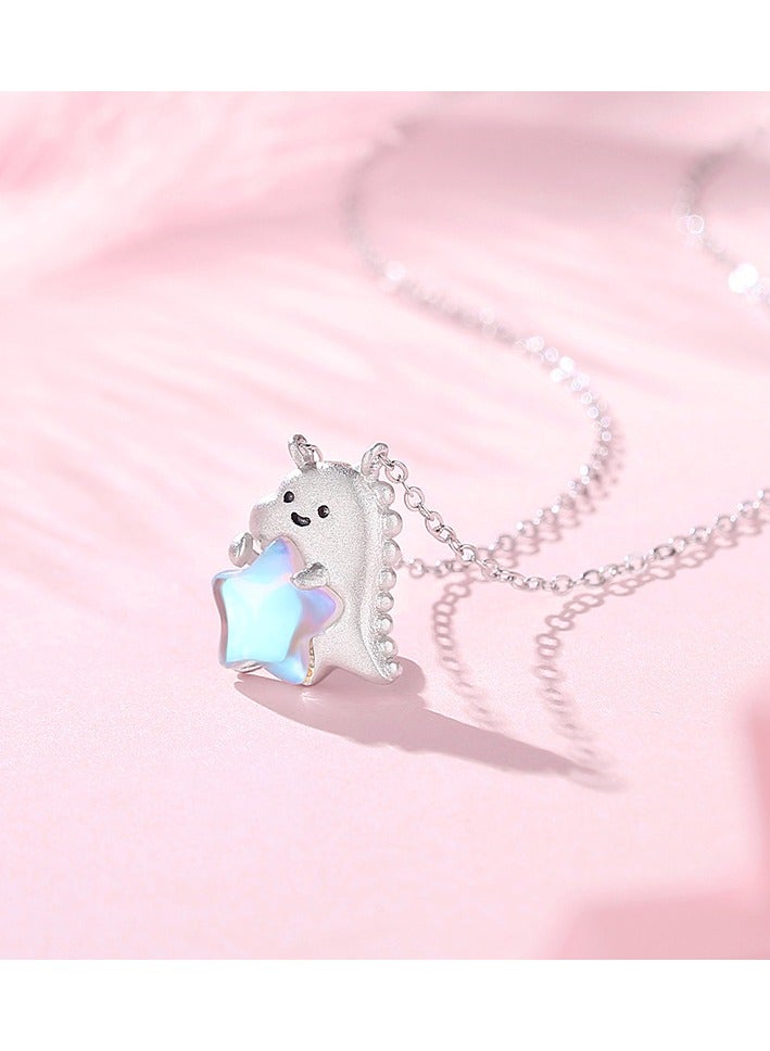 Original Little Dinosaur Necklace Female 925 Sterling Silver Niche Design Cute Star Clavicle Chain Ins Moonstone Pendant - Image 3