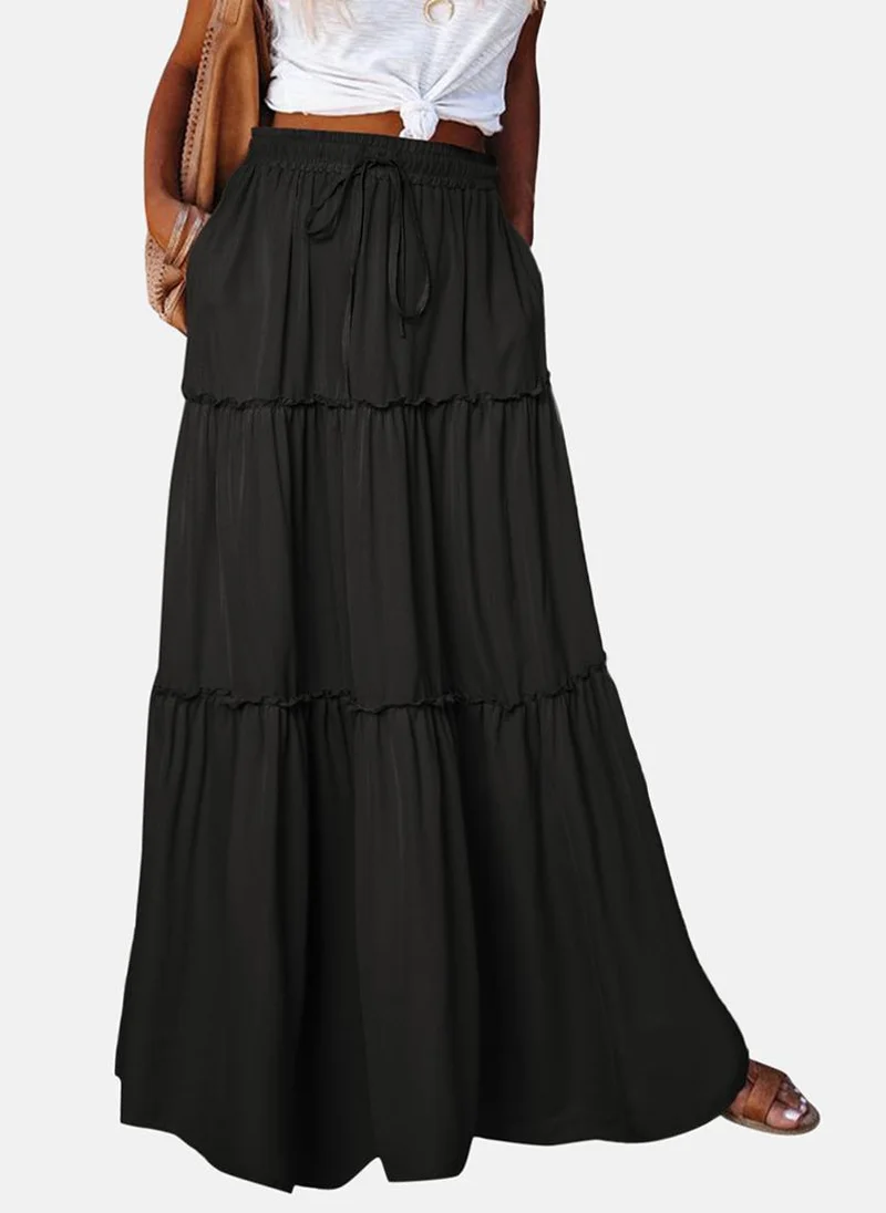 يونيكي Black Tiered Maxi Skirt