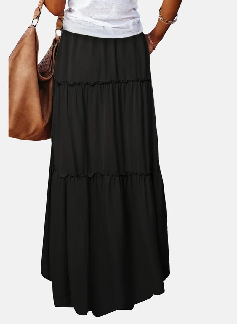 يونيكي Black Tiered Maxi Skirt