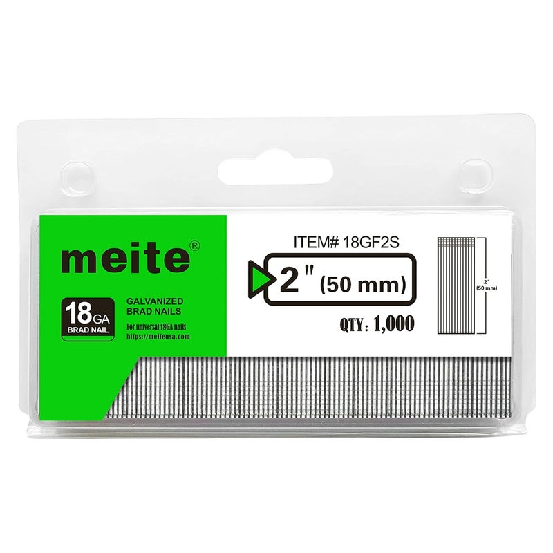Meite ميت 18 قياس 50 مم مجلفن 18GA مسامير تشطيب لمسدس هوائي ودباسة كهربائية (عبوة من 1000 قطعة) - Image 1