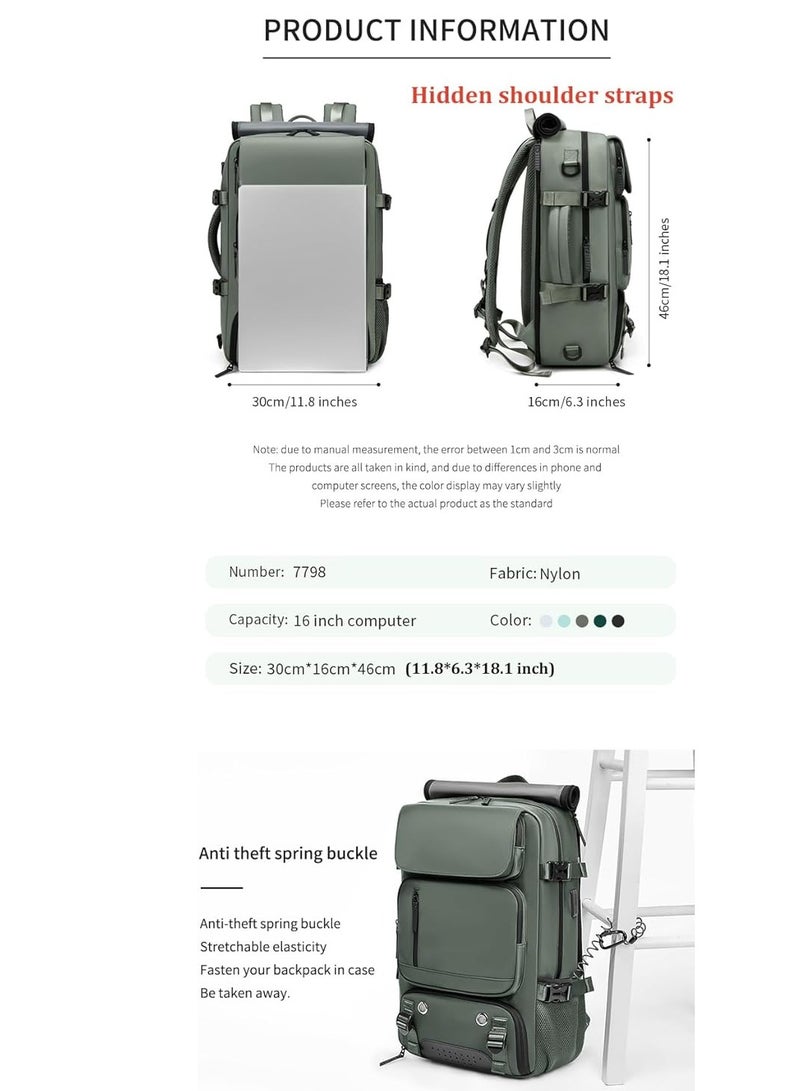 عربست 18 "حقيبة الظهر السفر، حقيبة الظهر التجارية مقاومة للماء للكمبيوتر المحمول مع حقيبة الأحذية مخفية USB ميناء الشحن، مكافحة السرقة، مقاومة للخدش، حقيبة الظهر المشي لمسافات طويلة، العودة إلى حقيبة المدرسة (الأخضر العسكري) - Image 3