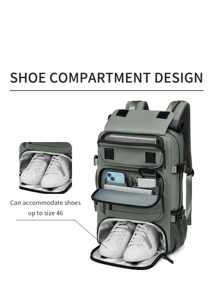 عربست 18 "حقيبة الظهر السفر، حقيبة الظهر التجارية مقاومة للماء للكمبيوتر المحمول مع حقيبة الأحذية مخفية USB ميناء الشحن، مكافحة السرقة، مقاومة للخدش، حقيبة الظهر المشي لمسافات طويلة، العودة إلى حقيبة المدرسة (الأخضر العسكري) - Image 4