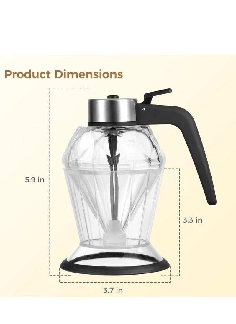 Honey Dispenser, Syrup Dispenser with Storage Stand, 8 Ounces Diamond Shaped Glass Honey Jar and Stainless Steel Top, No Drip, for Syrup, Sauces, Sugar  - Image 5