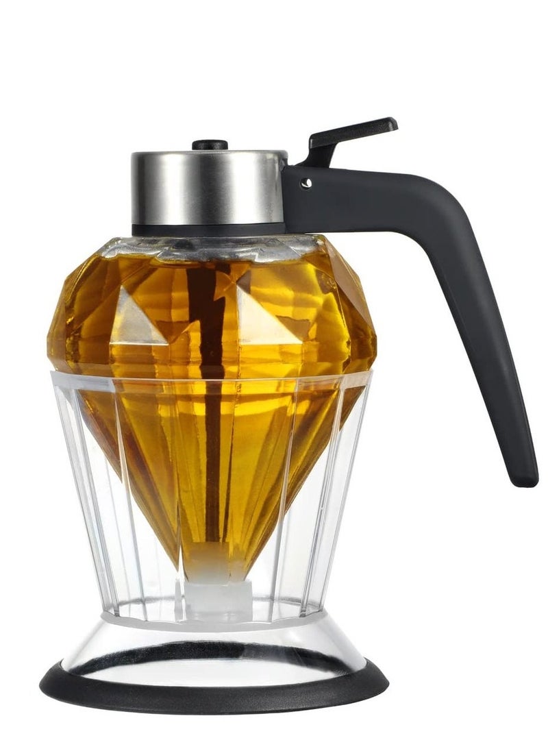 Honey Dispenser, Syrup Dispenser with Storage Stand, 8 Ounces Diamond Shaped Glass Honey Jar and Stainless Steel Top, No Drip, for Syrup, Sauces, Sugar  - Image 1
