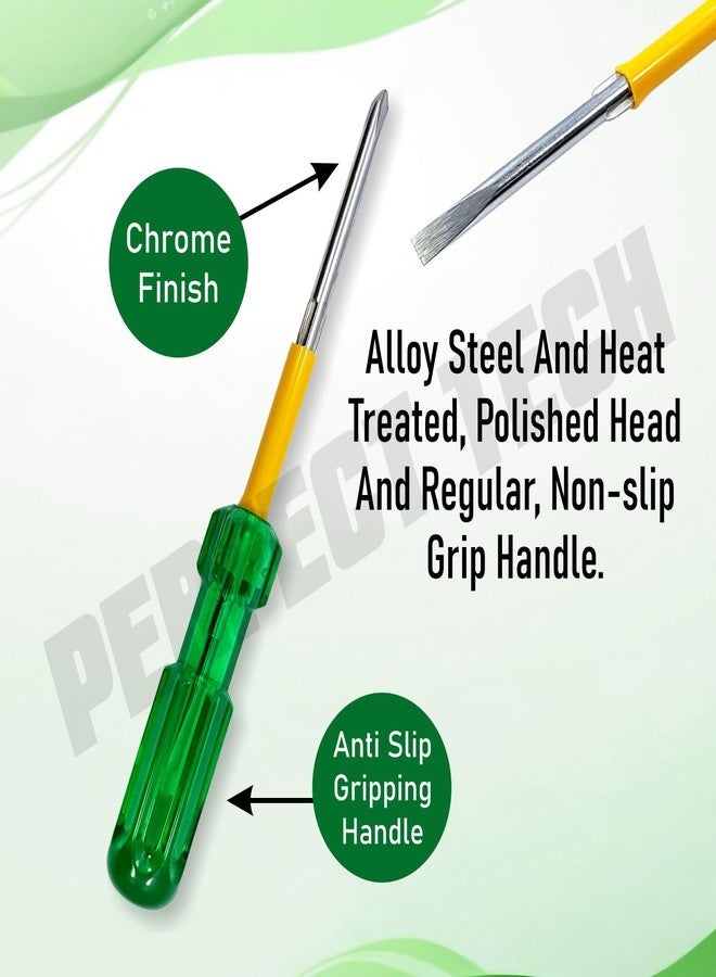 PERFECT TECH 2in1 Reversible Screw Driver | Flate & Cross Head 2 in 1 screw Driver 606 | Green and Silver | Long handle Strong Grip Carbon Steel & Hardened Tip | Multipurpose use (size - 6"/ 150 mm) - Image 4