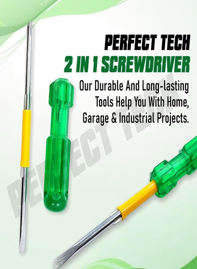 PERFECT TECH 2in1 Reversible Screw Driver | Flate & Cross Head 2 in 1 screw Driver 606 | Green and Silver | Long handle Strong Grip Carbon Steel & Hardened Tip | Multipurpose use (size - 6"/ 150 mm) - Image 2