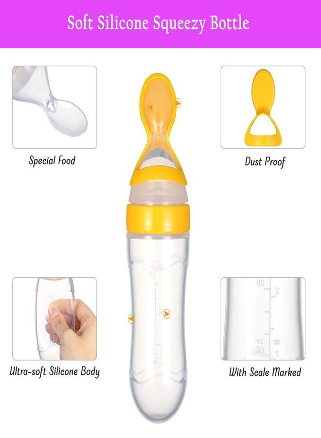 Safe-O-Kid® (Pack of 2) BPA-Free Silicone Squeezy Food Feeder Spoon – Non-Toxic, Soft, Easy-to-Use, Perfect for Introducing Solid Foods to Your Baby, Safe and Durable, Yellow, 90ml - Image 3