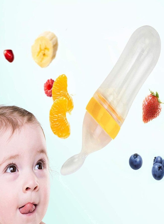 Safe-O-Kid® (Pack of 2) BPA-Free Silicone Squeezy Food Feeder Spoon – Non-Toxic, Soft, Easy-to-Use, Perfect for Introducing Solid Foods to Your Baby, Safe and Durable, Yellow, 90ml - Image 1