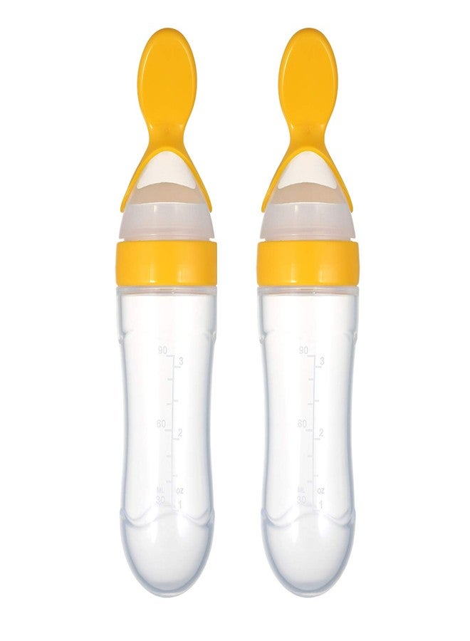 Safe-O-Kid® (Pack of 2) BPA-Free Silicone Squeezy Food Feeder Spoon – Non-Toxic, Soft, Easy-to-Use, Perfect for Introducing Solid Foods to Your Baby, Safe and Durable, Yellow, 90ml - Image 2