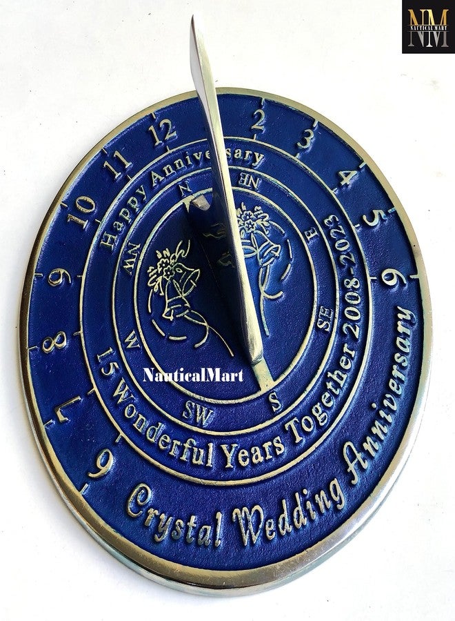 NauticalMart 15th Crystal Wedding Anniversary Sundial Gift for Parents, Grandparents, Friends, Husband or Wife, Couples, Him & Her Unique Marriage Present 2023 (15th Anniversary) - Image 2