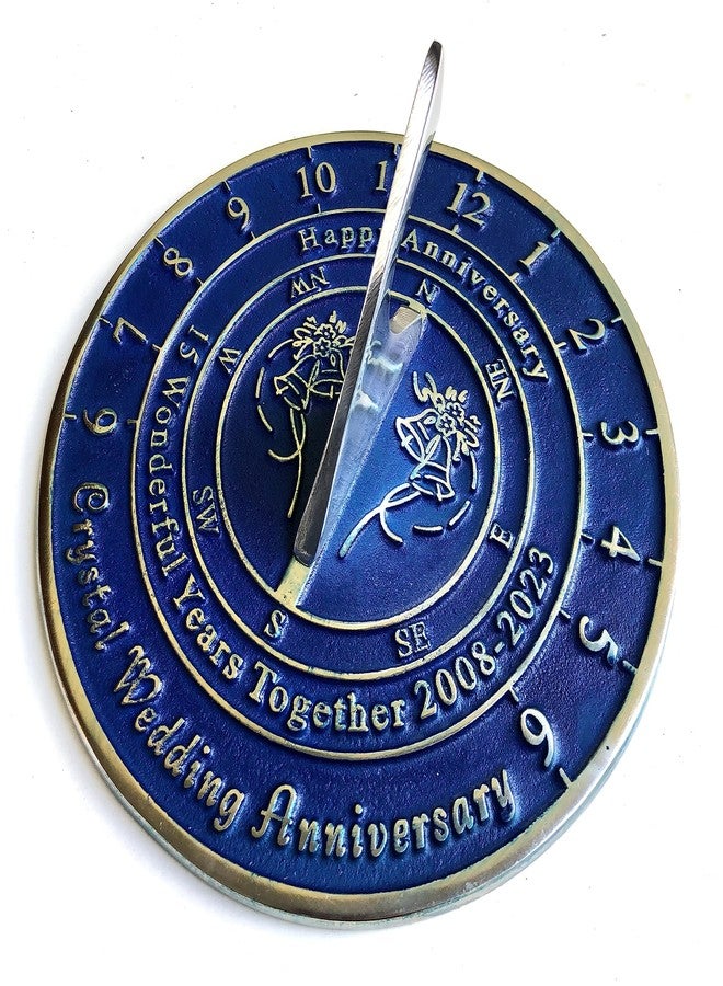 NauticalMart 15th Crystal Wedding Anniversary Sundial Gift for Parents, Grandparents, Friends, Husband or Wife, Couples, Him & Her Unique Marriage Present 2023 (15th Anniversary) - Image 1