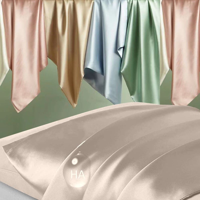 DKBslik Silk Pillowcase 2 Pack  Mulberry Silk Pillow Cases Queen Size Set of 2  Anti Acne Silk Pillowcase for Hair and Skin  Natural Silk Satin Pillowcases Gifts for Women 2 Pack with Hidden Zipper  Champagne - Image 2