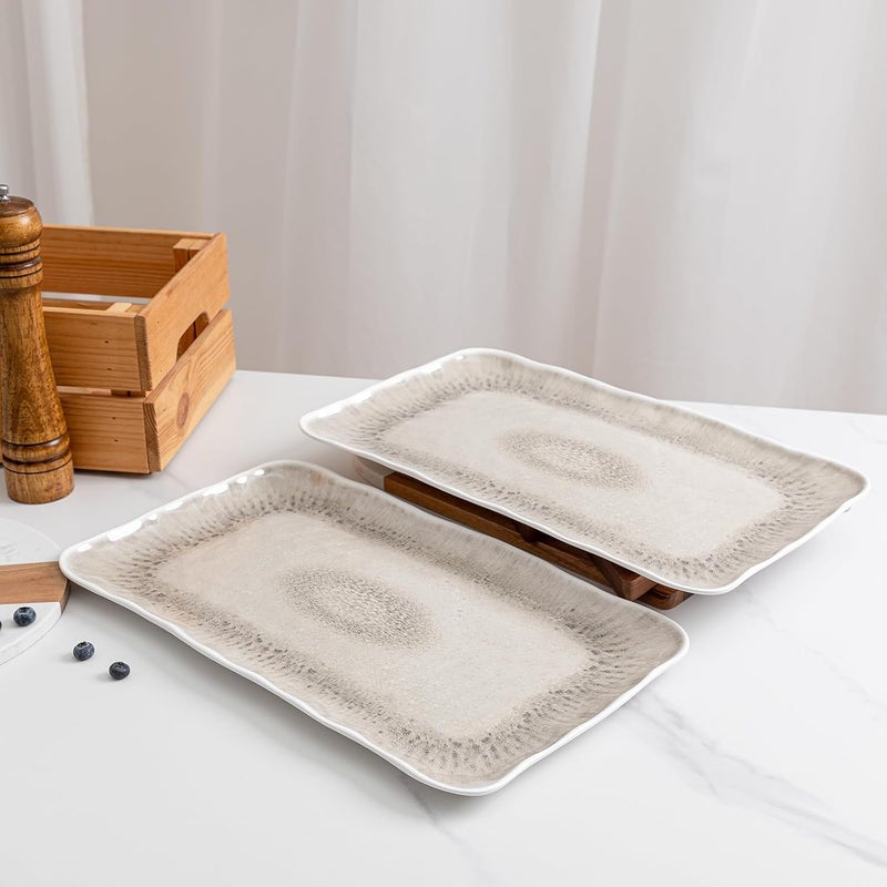 ZAROCRUS Vintage Melamine Serving Platters Set of 2 17 x 10 100 Melamine And BPA Free Farmhouse Large Serving Trays Warm Gray - Image 4