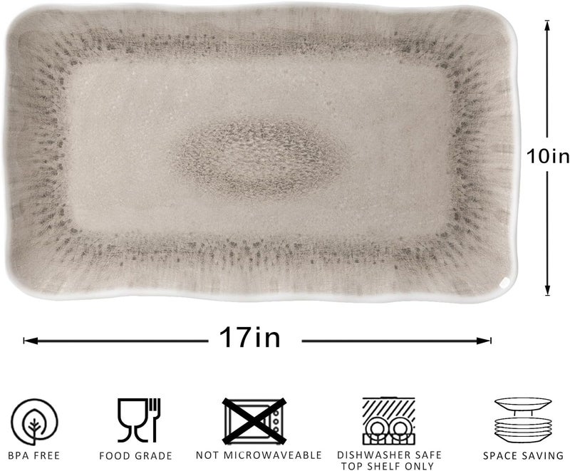 ZAROCRUS Vintage Melamine Serving Platters Set of 2 17 x 10 100 Melamine And BPA Free Farmhouse Large Serving Trays Warm Gray - Image 5