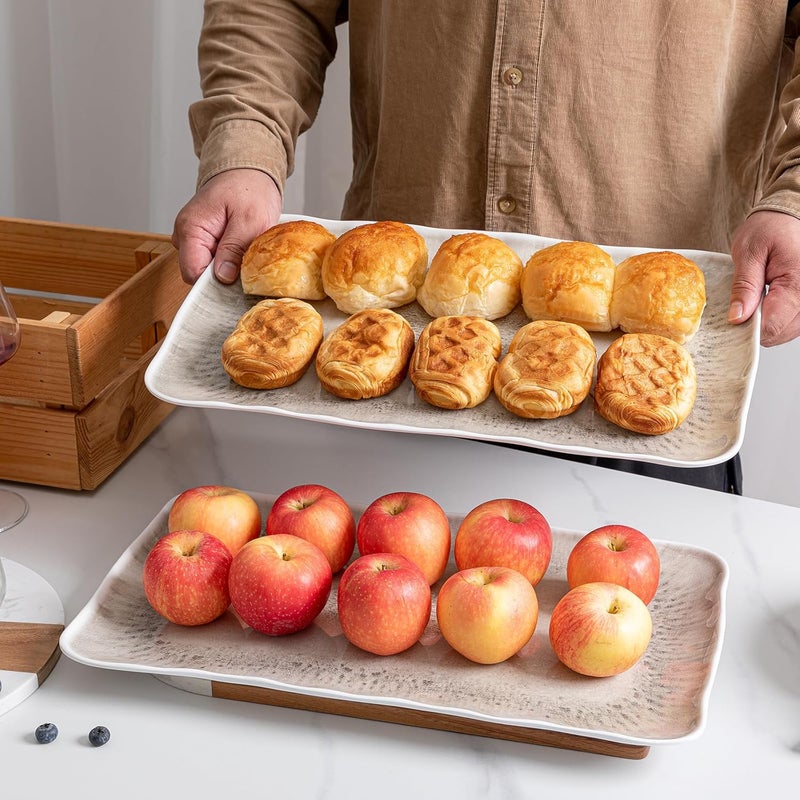 ZAROCRUS Vintage Melamine Serving Platters Set of 2 17 x 10 100 Melamine And BPA Free Farmhouse Large Serving Trays Warm Gray - Image 2