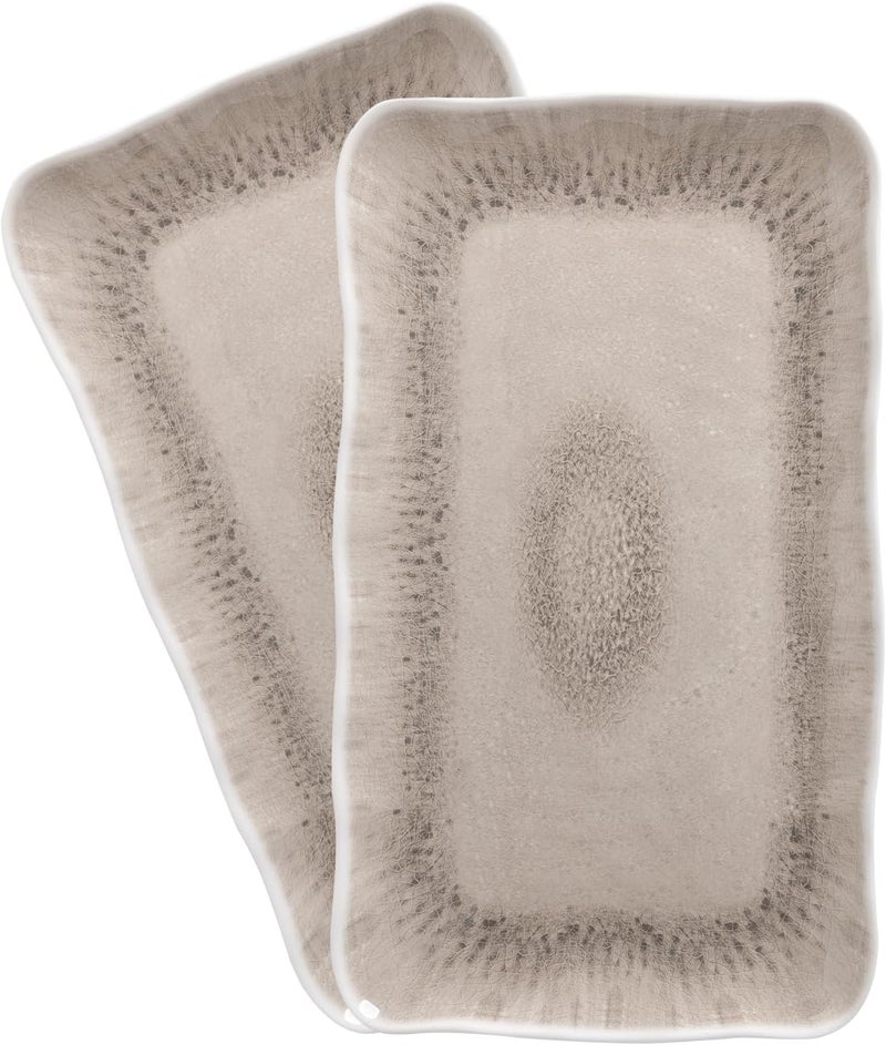 ZAROCRUS Vintage Melamine Serving Platters Set of 2 17 x 10 100 Melamine And BPA Free Farmhouse Large Serving Trays Warm Gray - Image 1