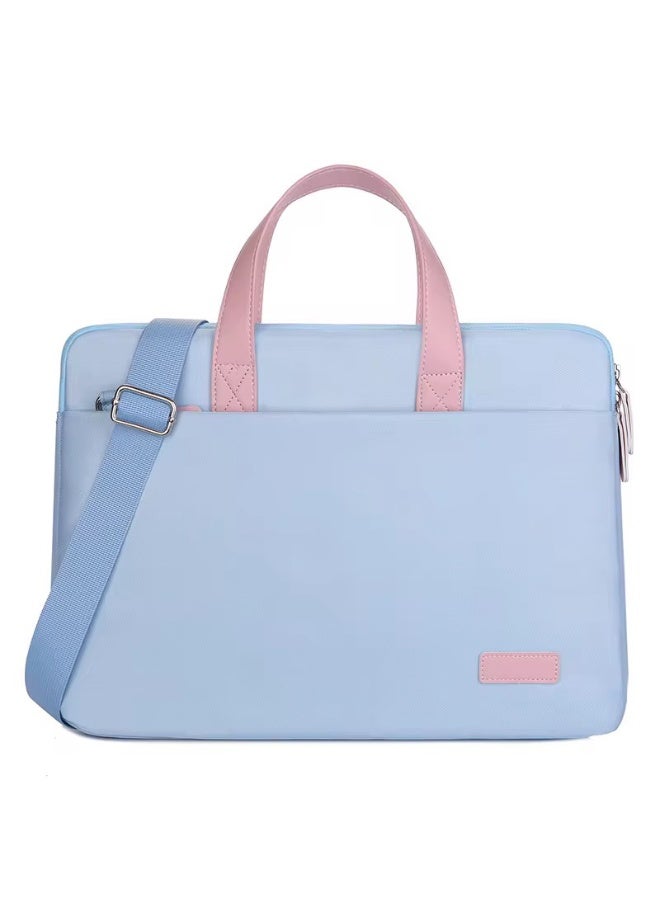 SamoDani Laptop Carry Bag 14 inch Slim for Girls  – Leather Handle, Padded All Around, Ultra-Lightweight, Stylish Light Blue and Pink - Image 1