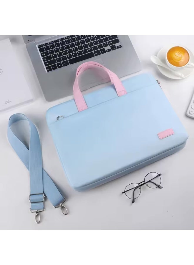 SamoDani Laptop Carry Bag 14 inch Slim for Girls  – Leather Handle, Padded All Around, Ultra-Lightweight, Stylish Light Blue and Pink - Image 2