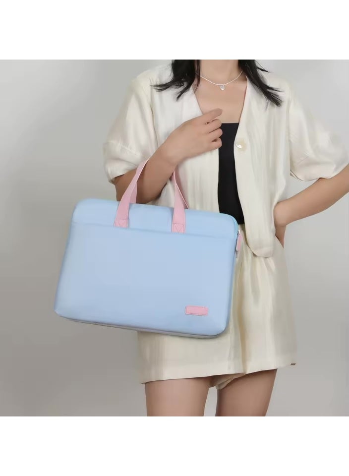 SamoDani Laptop Carry Bag 14 inch Slim for Girls  – Leather Handle, Padded All Around, Ultra-Lightweight, Stylish Light Blue and Pink - Image 3