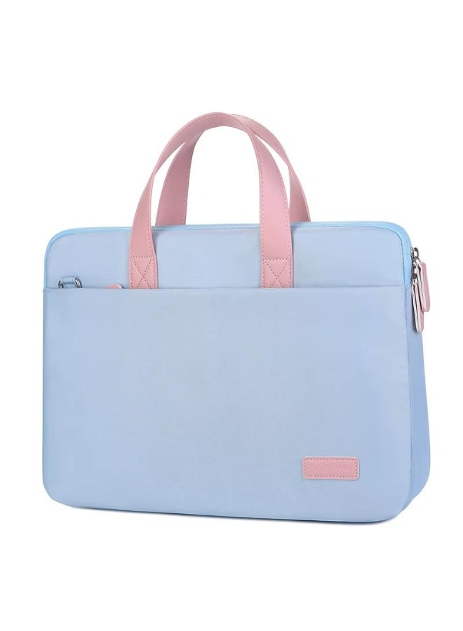 SamoDani Laptop Carry Bag 14 inch Slim for Girls  – Leather Handle, Padded All Around, Ultra-Lightweight, Stylish Light Blue and Pink - Image 4
