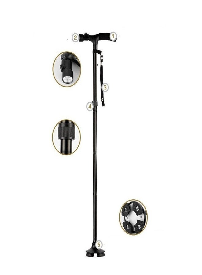 Param Aluminium Safety Walking Stick 4 Head Pivoting Trusty Cane (Black, 10 x 16 x 10 cm) - Image 1