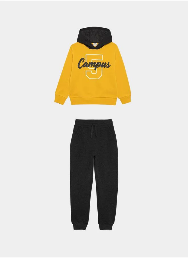 DeFacto Graphic Print Hooded Sweatshirt & Joggers Set by Styli