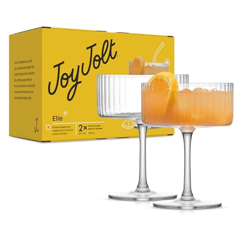 JoyJolt Elle Fluted 10oz Coupe Glass Set of 2, Unique Champagne Glasses for Cocktails and Martinis, Ribbed Vintage Style Drinking Glasses - Image 1