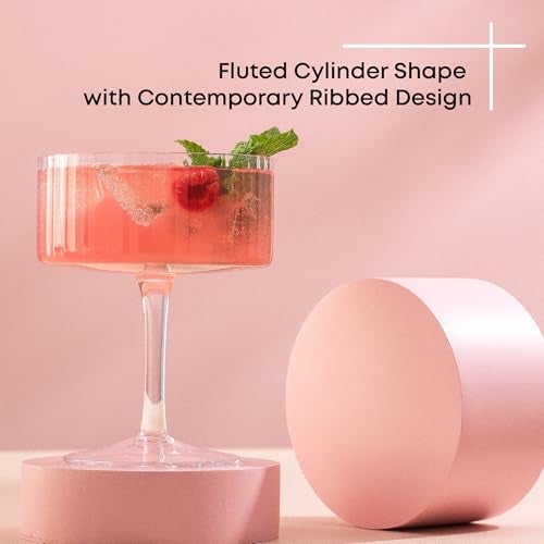JoyJolt Elle Fluted 10oz Coupe Glass Set of 2, Unique Champagne Glasses for Cocktails and Martinis, Ribbed Vintage Style Drinking Glasses - Image 5