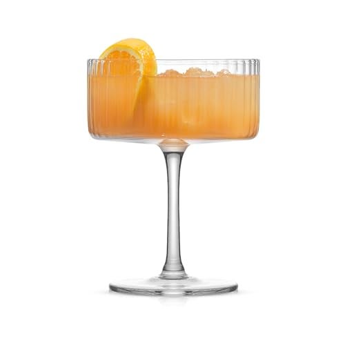 JoyJolt Elle Fluted 10oz Coupe Glass Set of 2, Unique Champagne Glasses for Cocktails and Martinis, Ribbed Vintage Style Drinking Glasses - Image 3